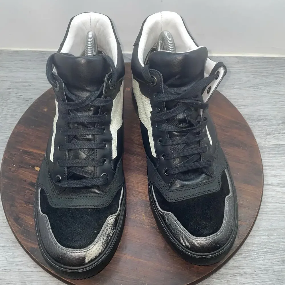 LANVIN Lace-Up Mid Top Black Leather Mix Materia Sneakers Men's Size 7 Shoes